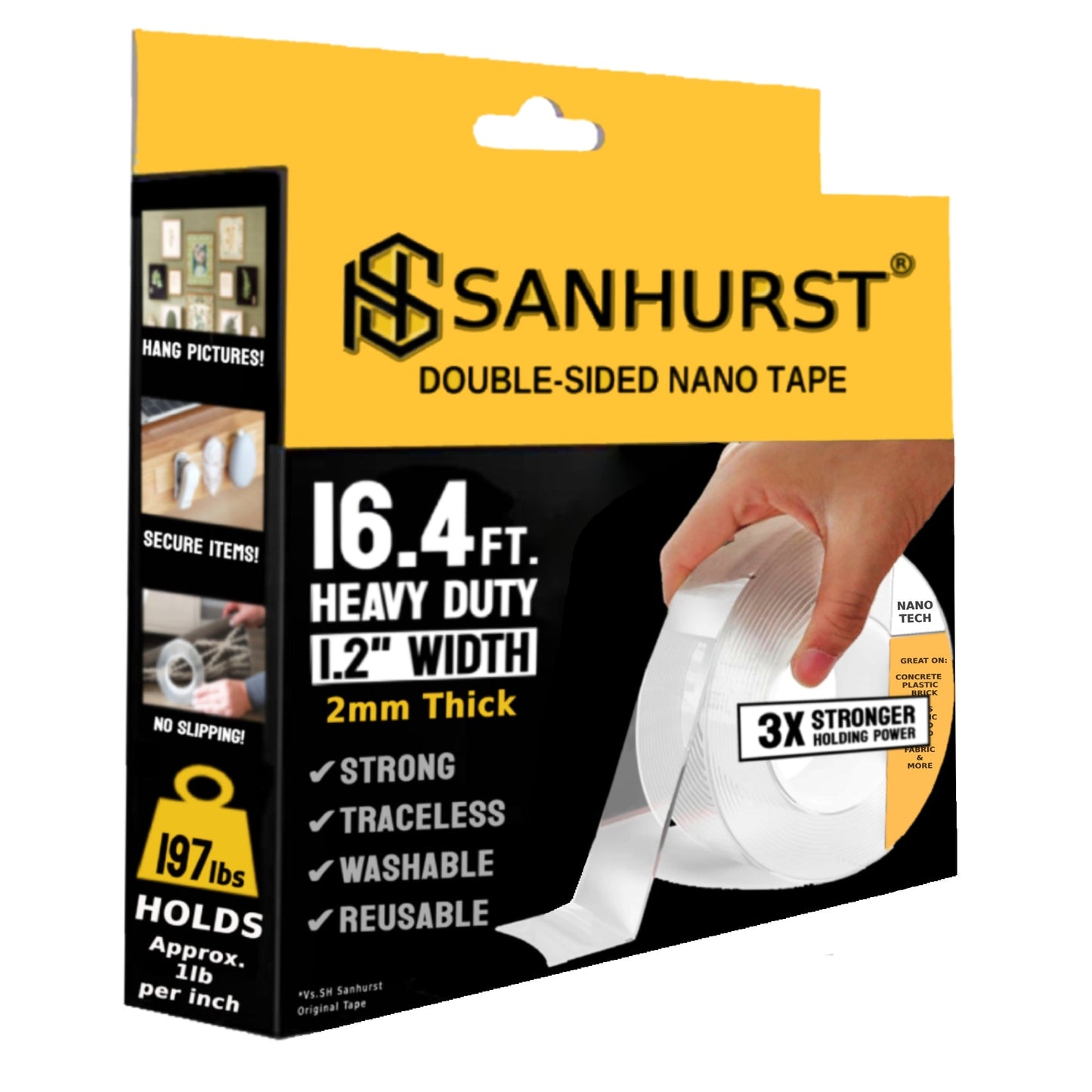 Heavy Duty Double Sided Mounting Nano Tape 16FT - Hang Pictures On Walls - Floating Shelves - Waterproof - The Insanity Tape Store