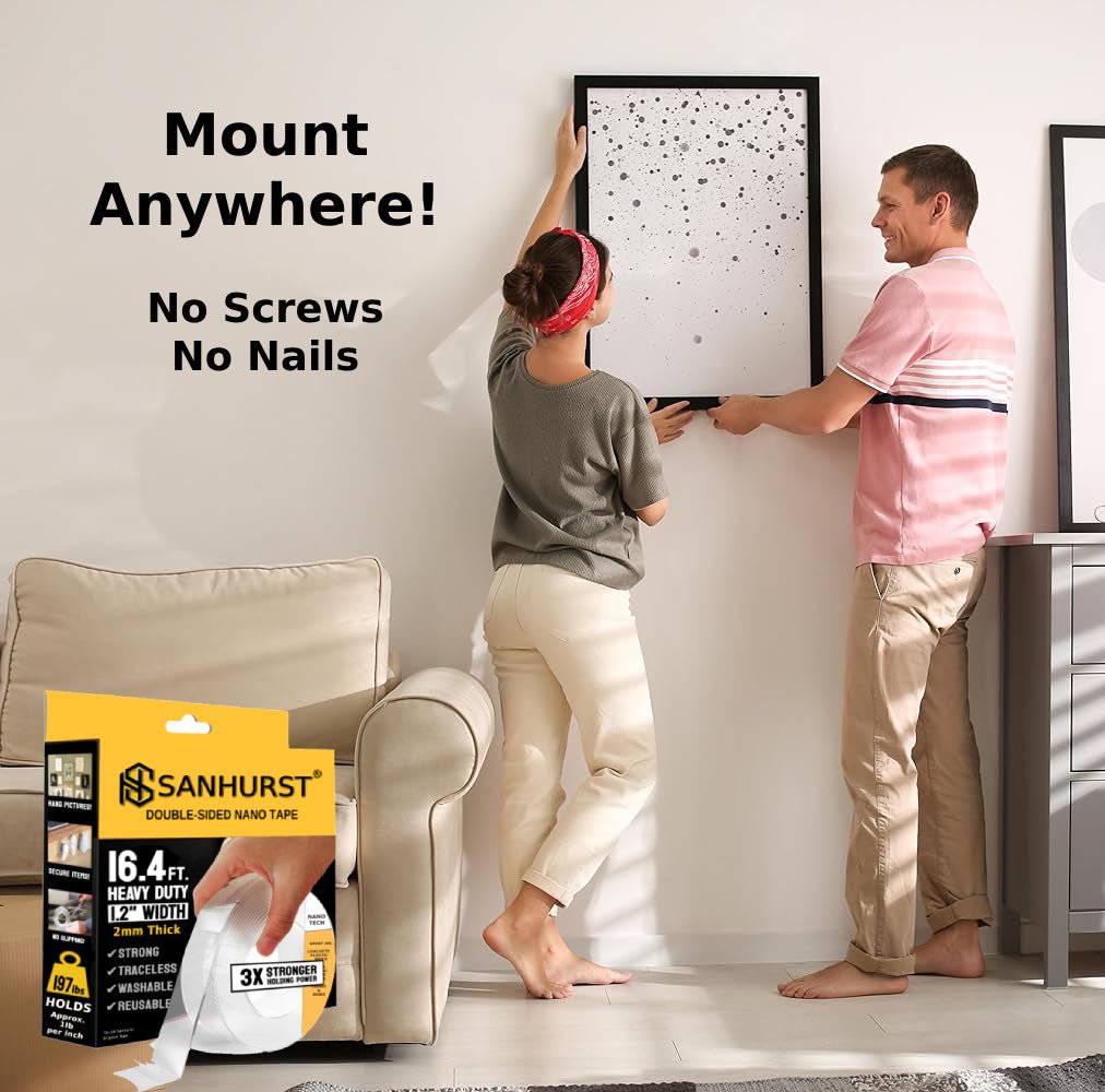 Heavy Duty Double Sided Mounting Nano Tape 16FT - Hang Pictures On Walls - Floating Shelves - Waterproof - The Insanity Tape Store