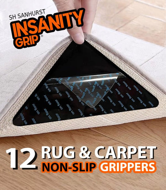 Insanity Grip No Residue Rug Grippers 12 Pack - Safe For Hardwood Floors - Reusable & Traceless Holds Rug and Carpets Flat - The Insanity Tape Store
