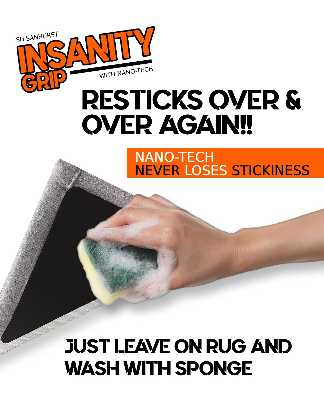 Insanity Grip Non - Slip Carpet Rug Grippers Safe For Hardwood Floors - 8 Pack - Removable & Traceless, - The Insanity Tape Store